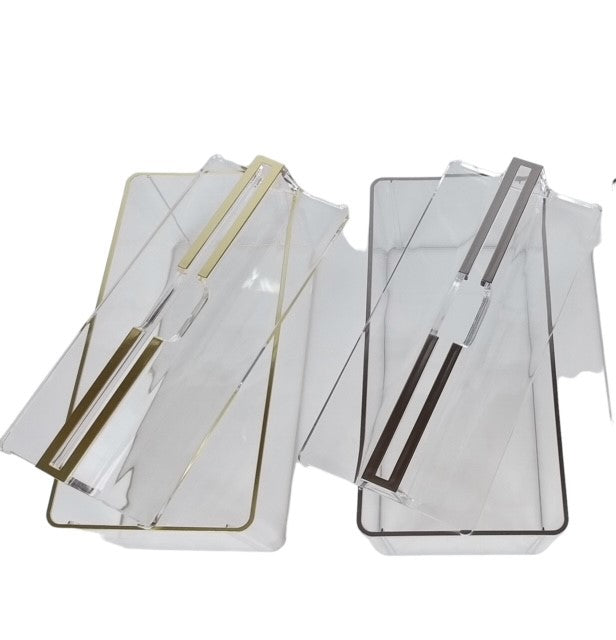 14S Acrylic Tissue Box Open W/ Silver Trim