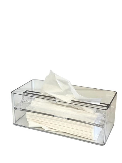 14S Acrylic Tissue Box Open W/ Silver Trim