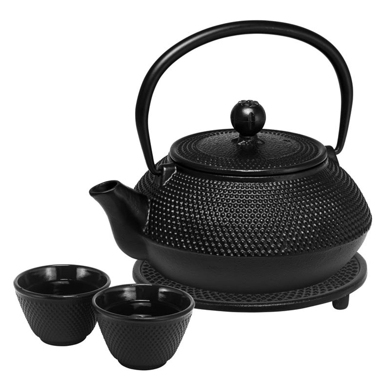 Hobnail Teapot Set - 800ml Teapot - 1 x trivet - 2x100ml Cups - 800ml - Black