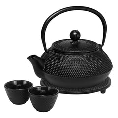 Hobnail Teapot Set - 800ml Teapot - 1 x trivet - 2x100ml Cups - 800ml - Black