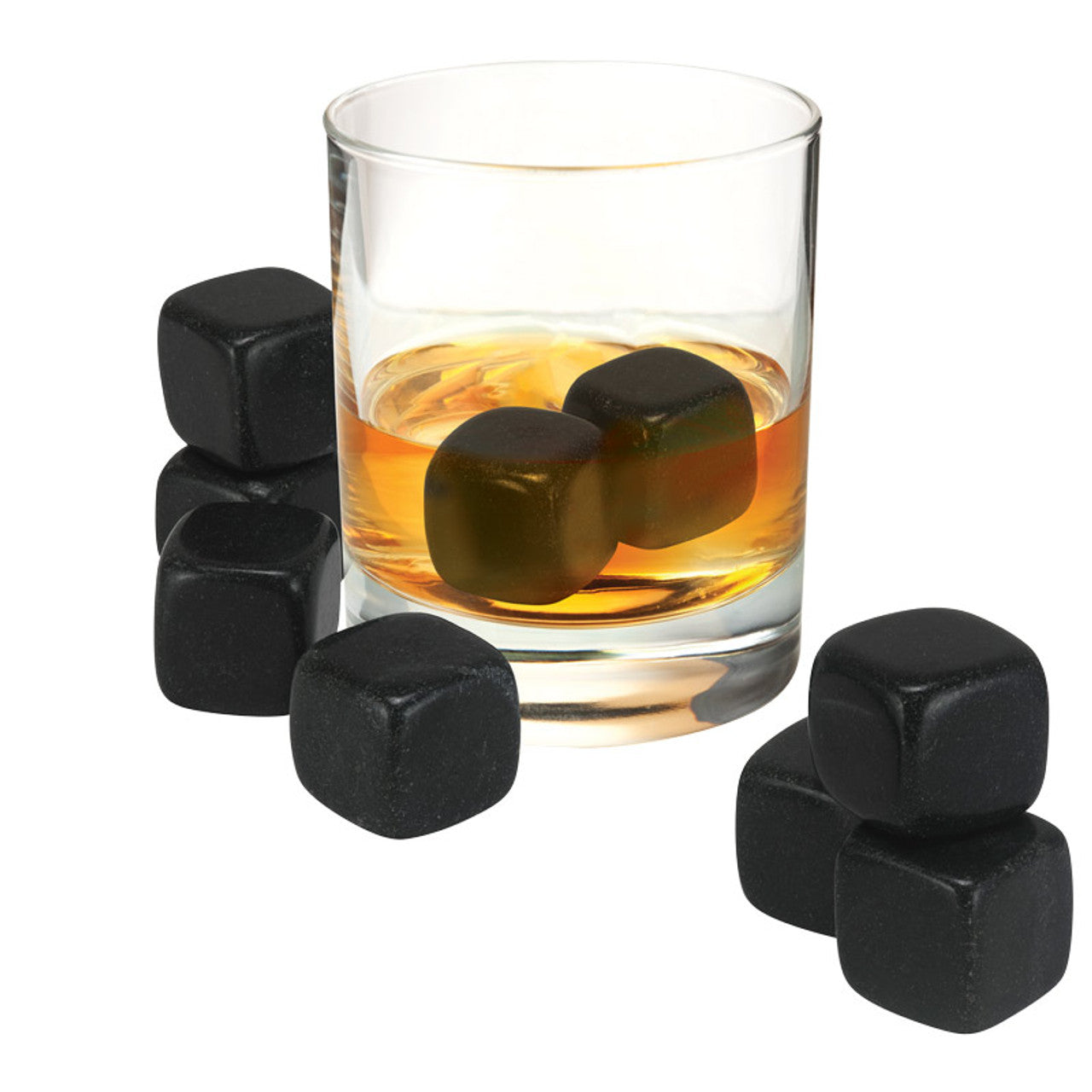Whisky Rocks Set - 9 Piece Set - With Velvet Pouch And Box - Black Granite