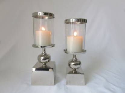 170 Large Hurricane: Silver Ball W/Square Base 34Cm