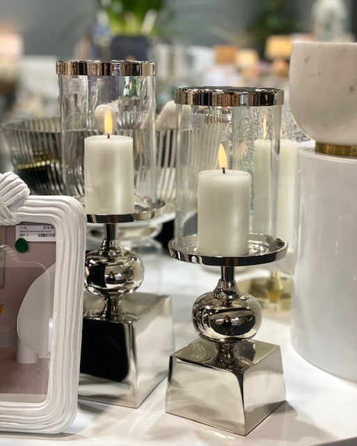 170 Large Hurricane: Silver Ball W/Square Base 34Cm