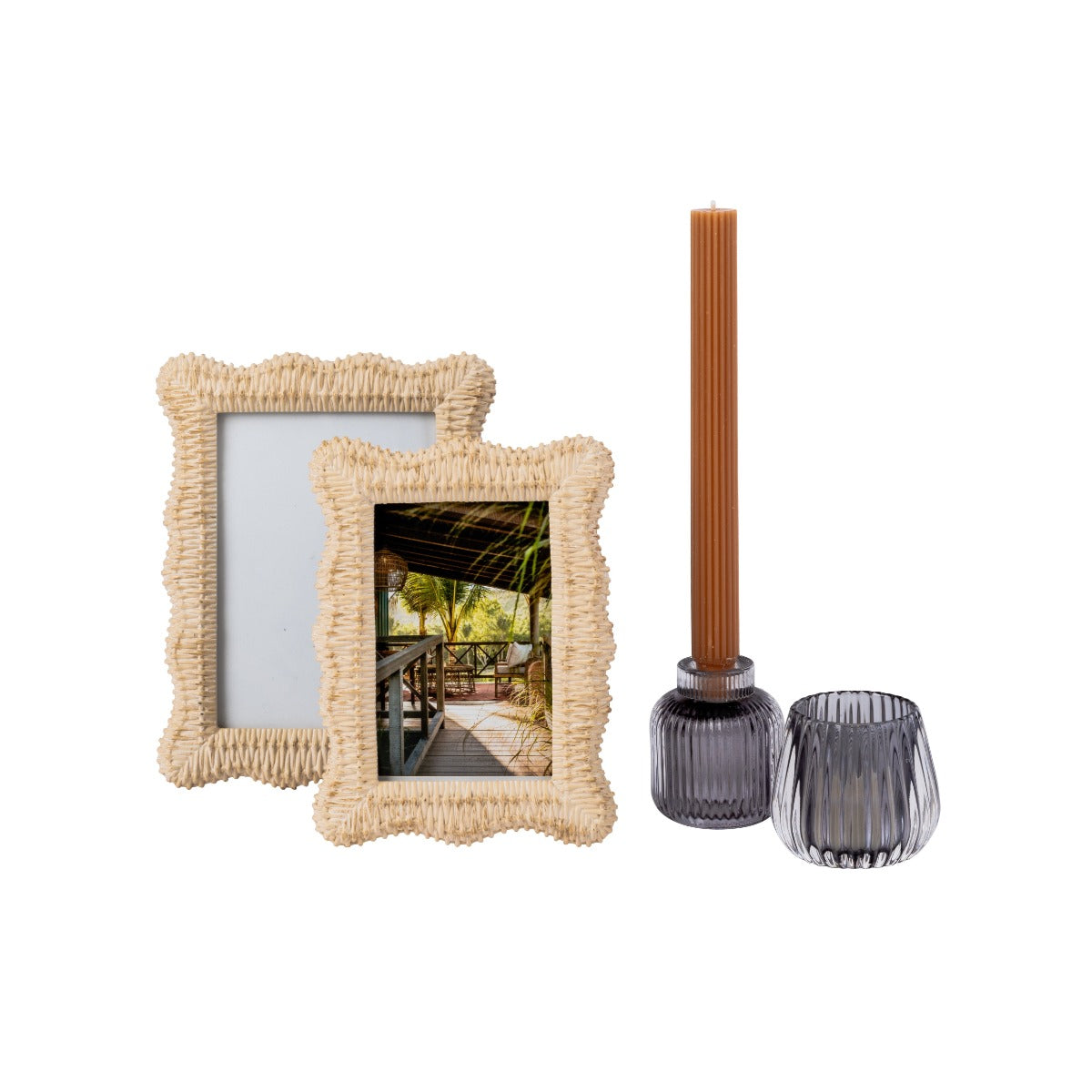 92 - Glass Tealight Holder Round Smoke Rib