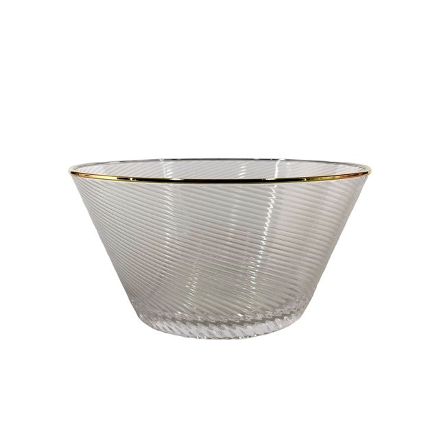 17H - Acrylic Snack Bowl Stripe Clear/Gold Rim