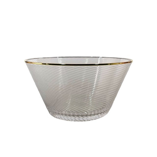 17H - Acrylic Snack Bowl Stripe Clear/Gold Rim