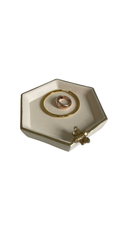 180Q Resin Bathroom Tray W/Bee Cream/Gold