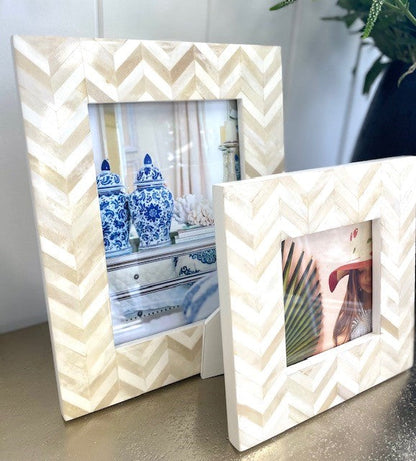 180D - Bone Cream Heringbone Frame 5X7"