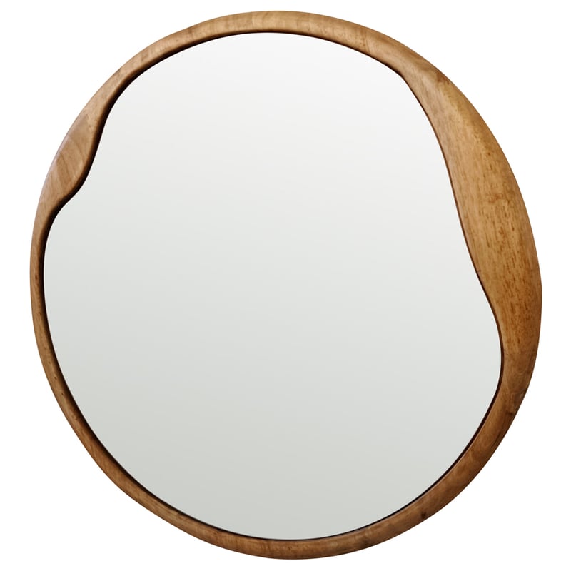 60x60cm Mid-Century Asymmetric Wood-Framed Wall Mirror 60.5x2x60cm