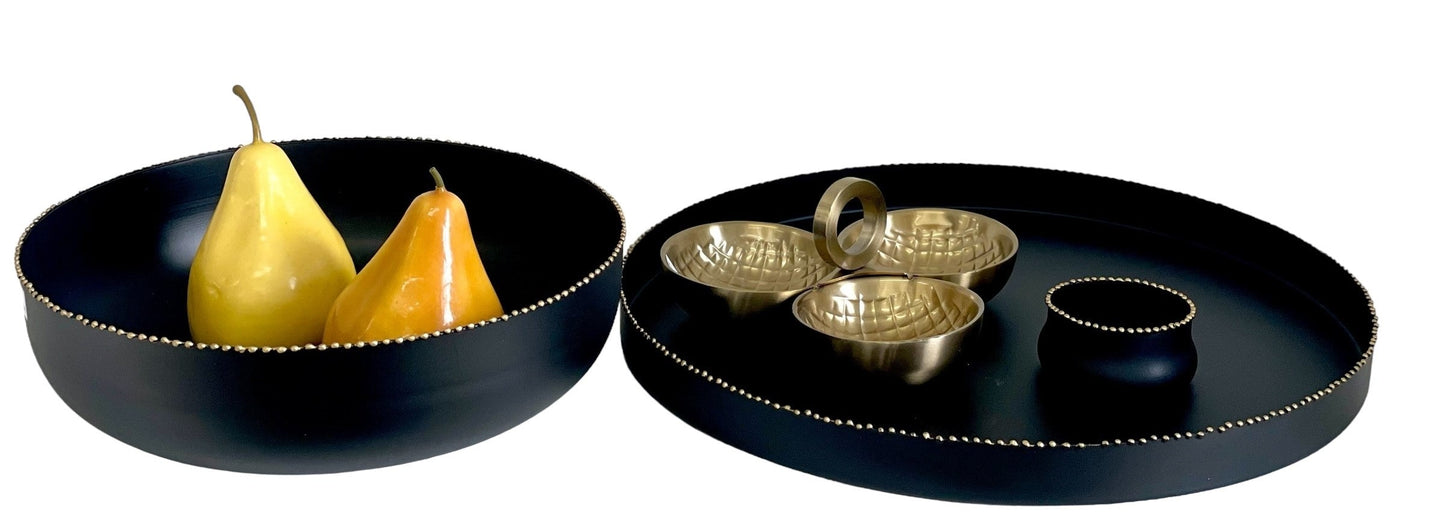 190E - Matt Black Bowl W/Gold Studs 31X10
