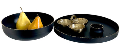 190E - Matt Black Bowl W/Gold Studs 31X10