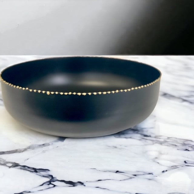 190E - Matt Black Bowl W/Gold Studs 31X10