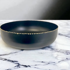 190E - Matt Black Bowl W/Gold Studs 31X10