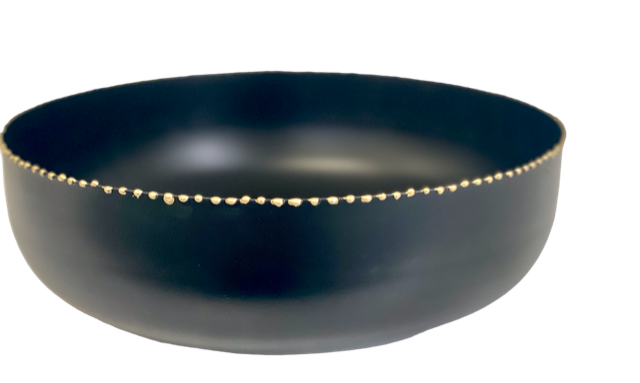 190E - Matt Black Bowl W/Gold Studs 31X10