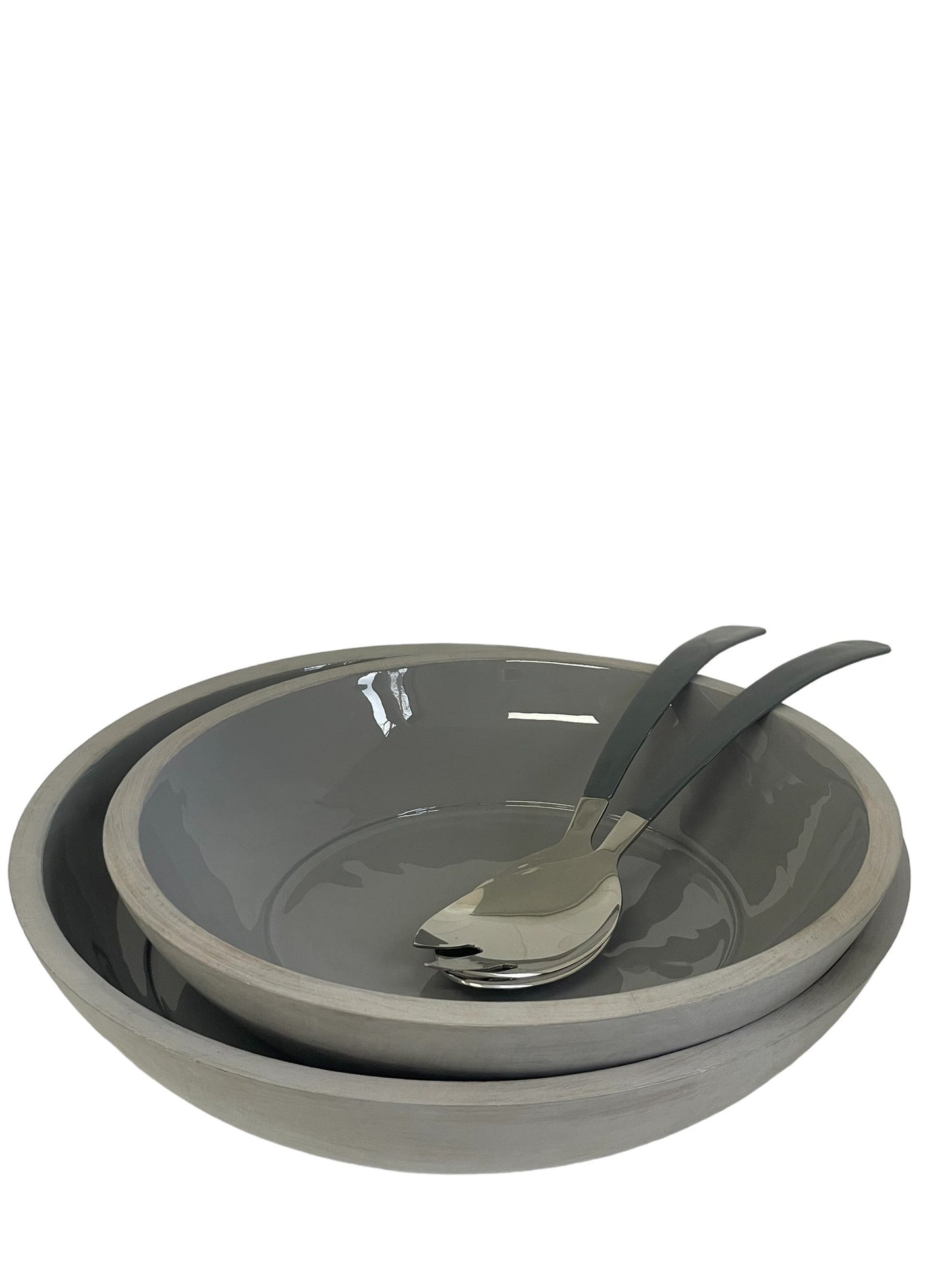192L Grey Enamel Round Timber Bowl 36Cm