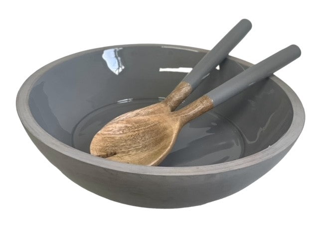 192L Grey Enamel Round Timber Bowl 36Cm