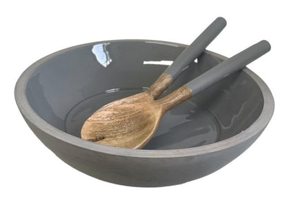 192K Grey Enamel Round Timber Bowl 31Cm