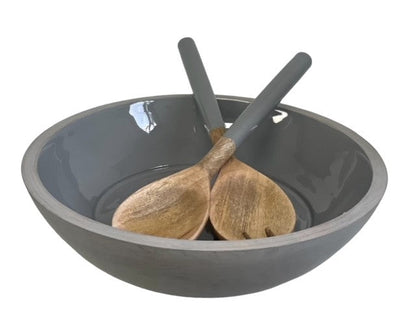 192K Grey Enamel Round Timber Bowl 31Cm