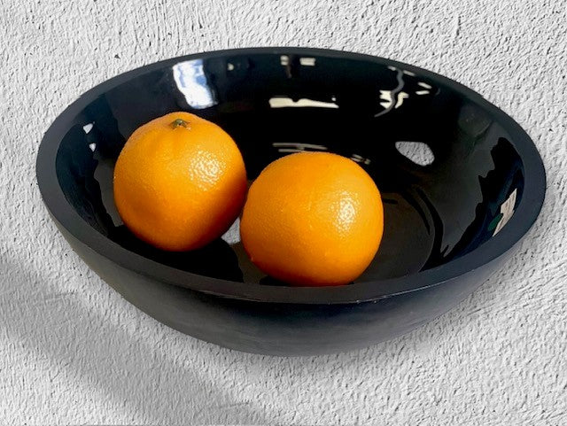 192N Black Enamel Round Timber Bowl 31Cm