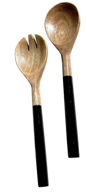 192R Black Enamel Timber Salad Servers 25Cm