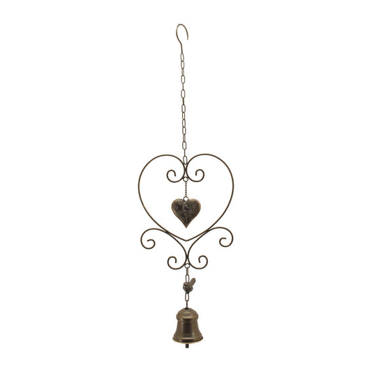 Hanging Hearts w/Bird + Bell 22x7x73cm