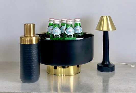 197 Stainless Steel Straight Black Bowl W/Gold Base 28Cm