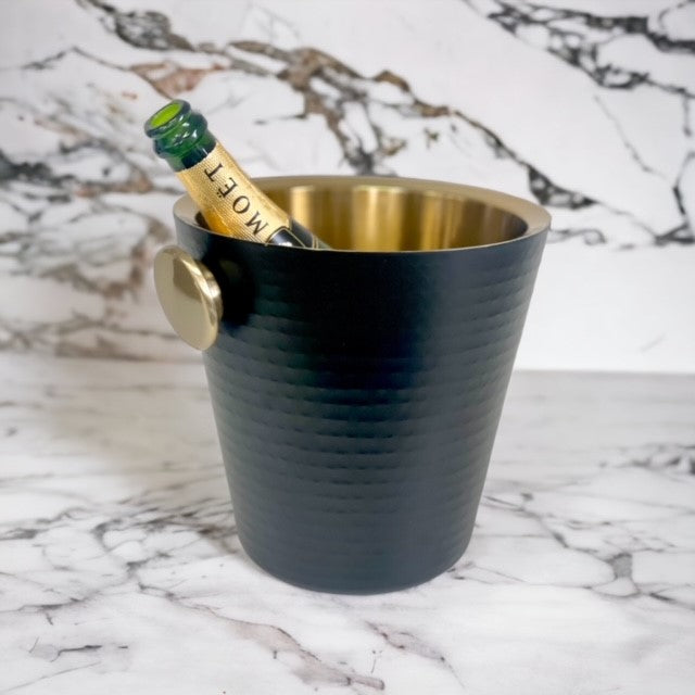 197H - Hammered Single Btle Bucket Blk/Gld 23Cm