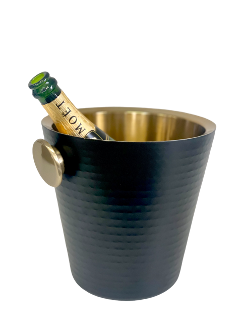 197H - Hammered Single Btle Bucket Blk/Gld 23Cm