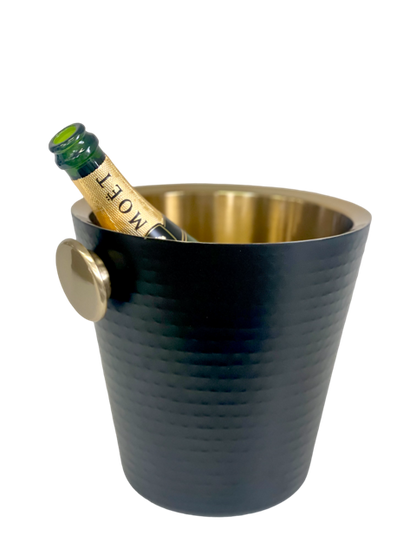 197H - Hammered Single Btle Bucket Blk/Gld 23Cm