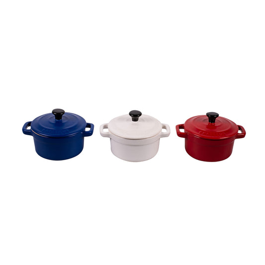 Chasseur - 3-PIECE MINI COCOTTE SET - MATTE FINISH - BLUE / WHITE / RED