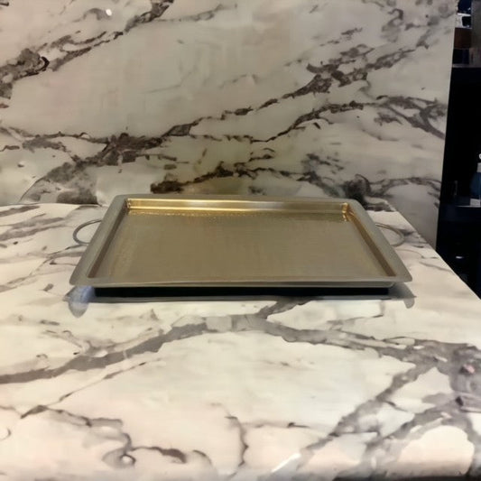 198E - Hammered Rectangle Tray Gold 46X33Cm