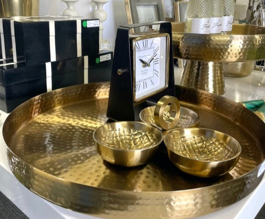 198F - Round Gold Hammered Tray 40Cm