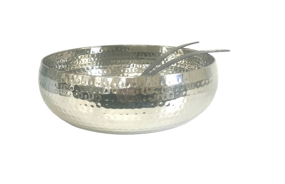 198K Stainless Steel Single Wall Hammered Salad Bowl  28Cm