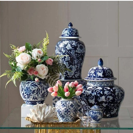 Trellis Ginger Jar Tall It Is 45Cm Tall Most Popular. Blue & White Ceramic Ginger Jar With Elegant Leaf And Bloom Pattern