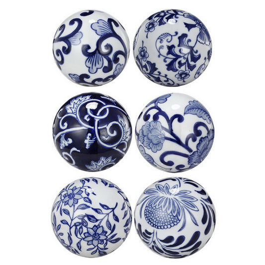 Blue & White 6 Decorator Balls Round Orbs 3"