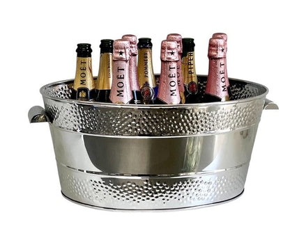 200B Stainless Steel Oval Dotted Double Border Party/ Champagne Bucket W/Metal Handle 46X26X21