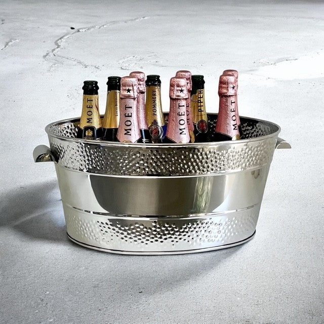 200B Stainless Steel Oval Dotted Double Border Party/ Champagne Bucket W/Metal Handle 46X26X21