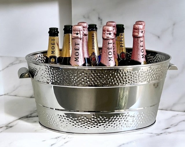 200B Stainless Steel Oval Dotted Double Border Party/ Champagne Bucket W/Metal Handle 46X26X21