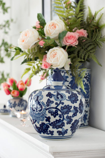 Posy Ginger Jar 26Cm Bold Colors And Decorative Finial. Fill With Faux Floral Stems For A Dramatic Mantle Arrangement