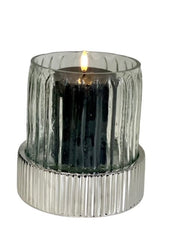 201 Ribbed Stainless Steel Pillar W/Flute Glass 16X16X19