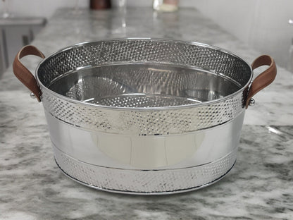 201B Oval Bucket W/Leather Handles And Dot Detail 46X36X21