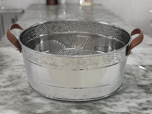 201B Oval Bucket W/Leather Handles And Dot Detail 46X36X21