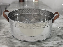 201B Oval Bucket W/Leather Handles And Dot Detail 46X36X21