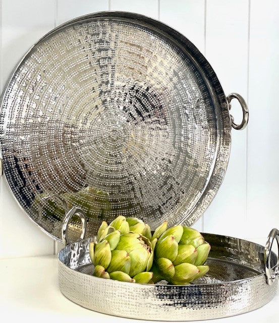 201Q - Hammered Round Tray W/Rings 45X45X11