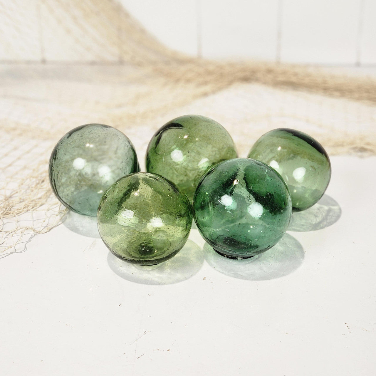 Set 5 X 2.5" Glass Float - Green No Net #4989