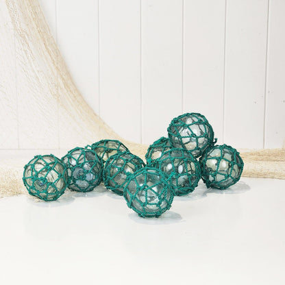 Set 5 X 2.5" Glass Float - Green Rope #0101G