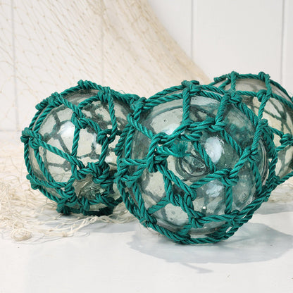 Set 5 X 2.5" Glass Float - Green Rope #0101G