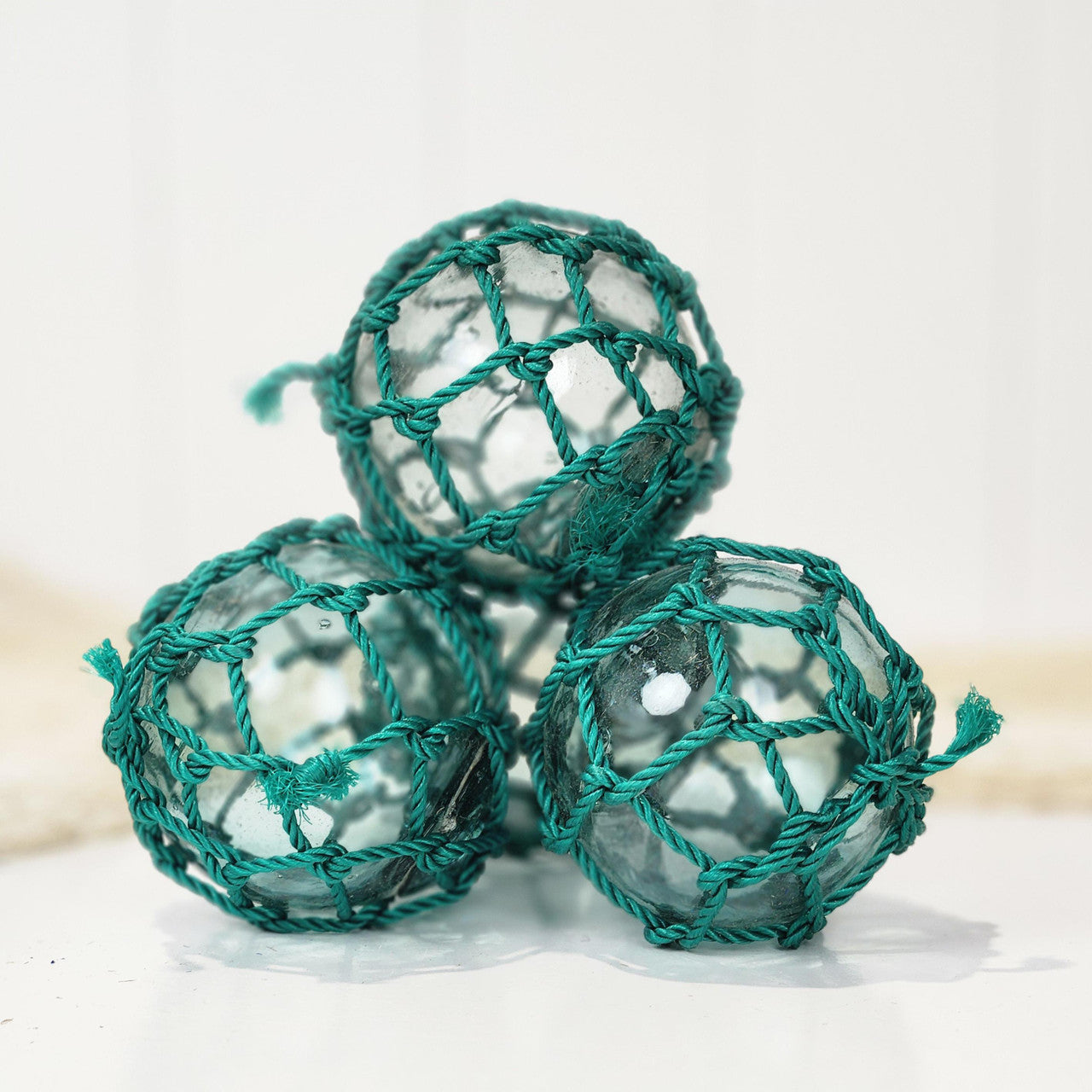 Set 5 X 2.5" Glass Float - Green Rope #0101G