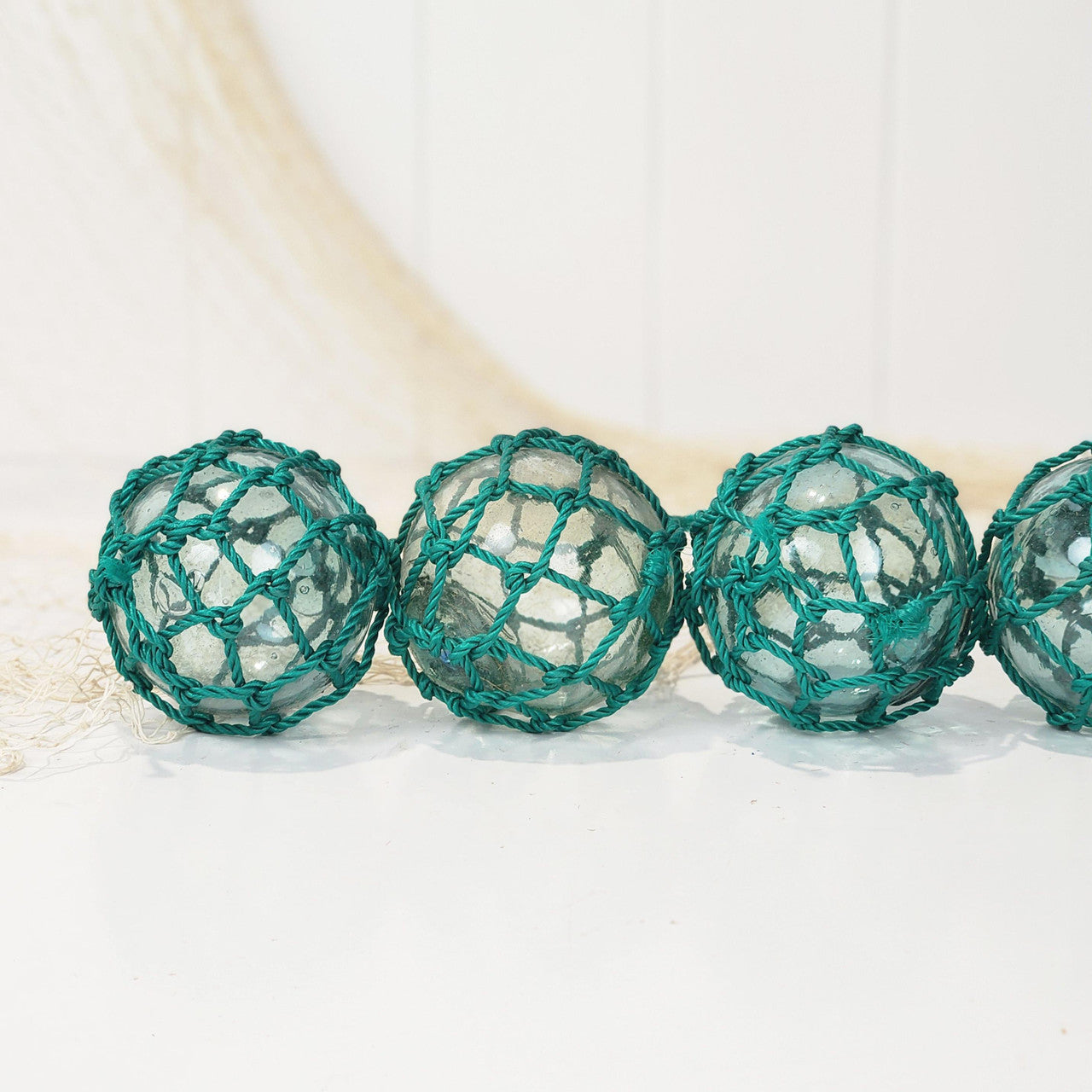 Set 5 X 2.5" Glass Float - Green Rope #0101G