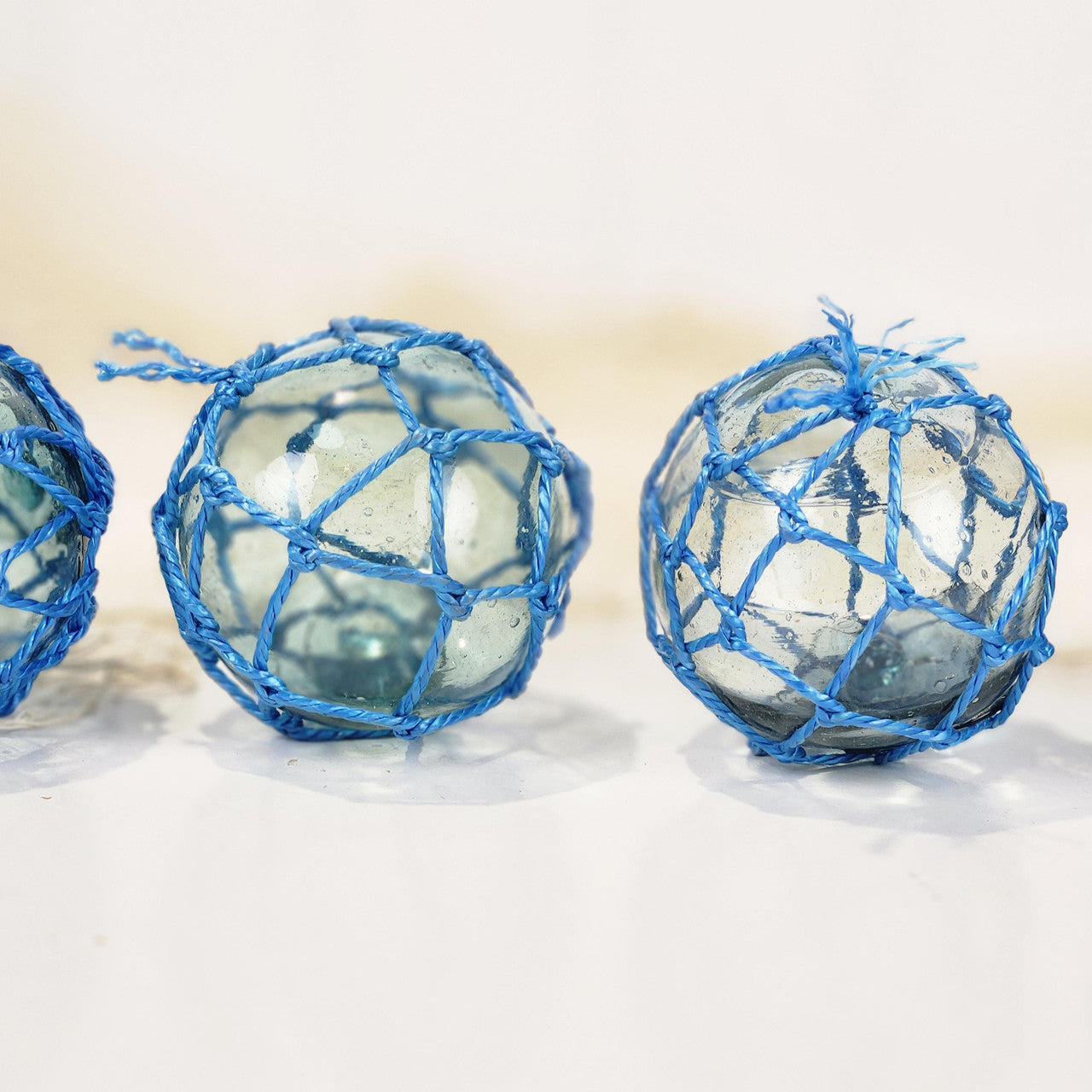 Set 5 X 2.5" Glass Float - Blue Rope #0101B